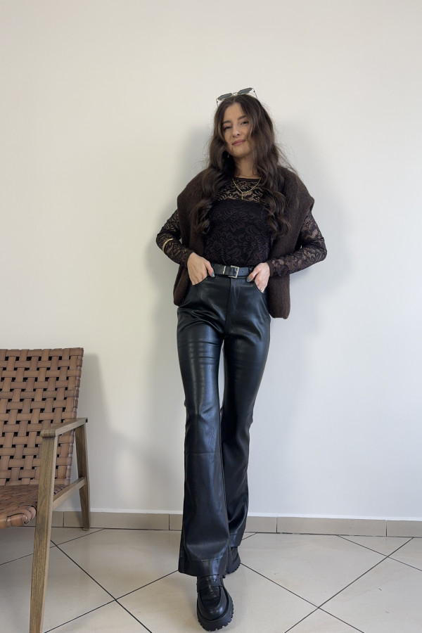 Spodnie z ekoskóry dzwony z paskiem LANOS 3