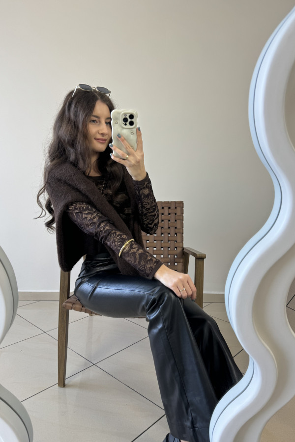 Spodnie z ekoskóry dzwony z paskiem LANOS 4