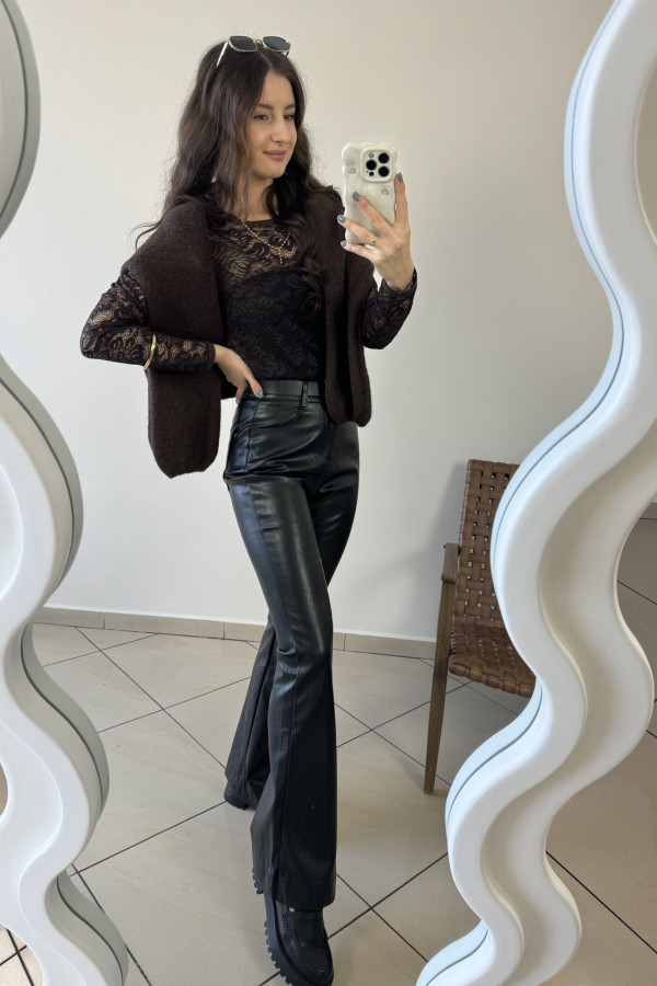 Spodnie z ekoskóry dzwony z paskiem LANOS 5