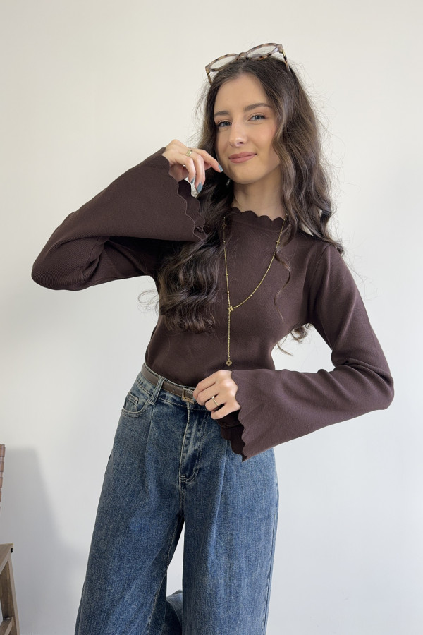 Bluzka z rękawami typu dzwonek czekoladowa AMELIE