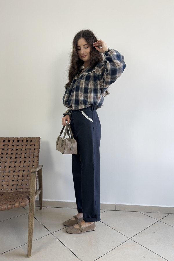 Spodnie mom fit granatowe bawełna i wiskoza COSETTE 1