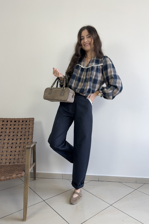 Spodnie mom fit granatowe bawełna i wiskoza COSETTE 4