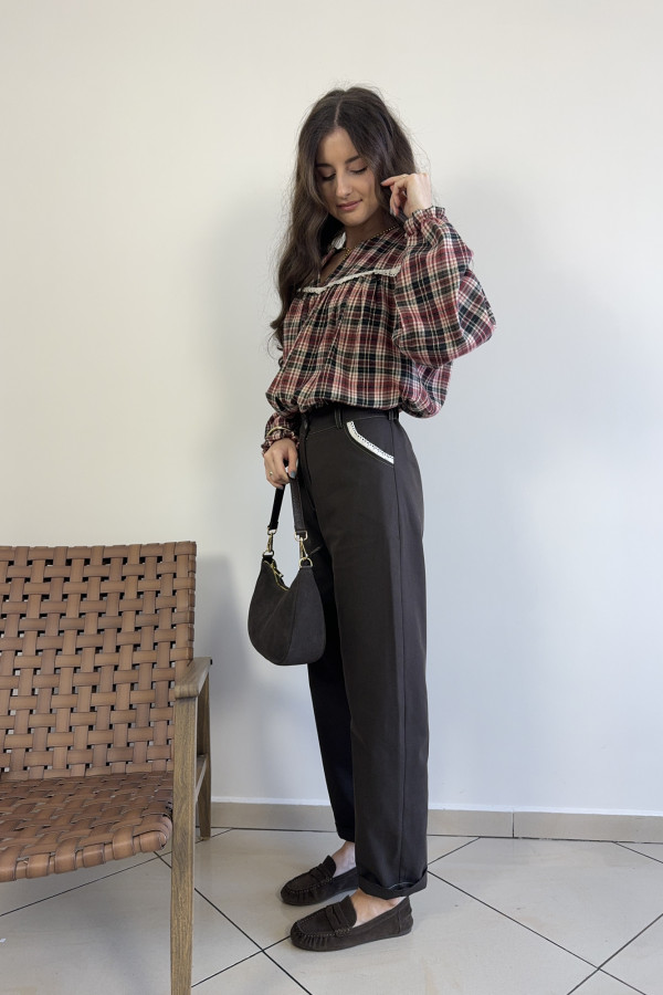 Spodnie mom fit czekoladowe bawełna i wiskoza COSETTE 1