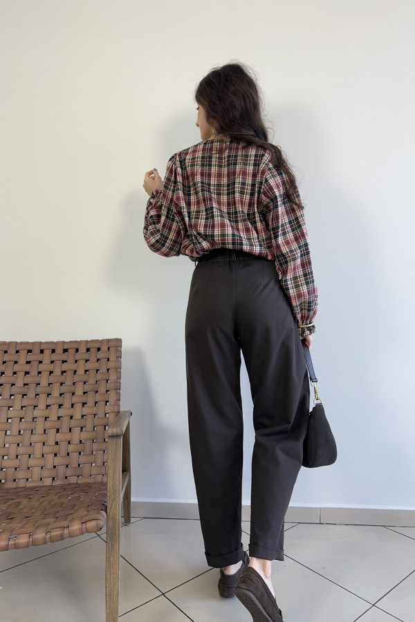 Spodnie mom fit czekoladowe bawełna i wiskoza COSETTE 2