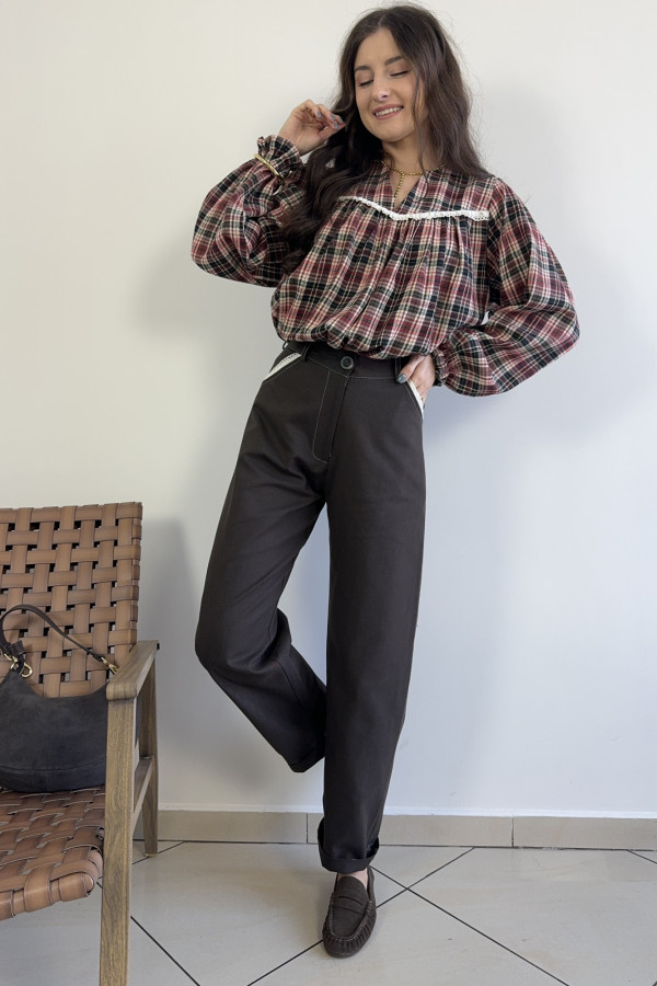 Spodnie mom fit czekoladowe bawełna i wiskoza COSETTE 3