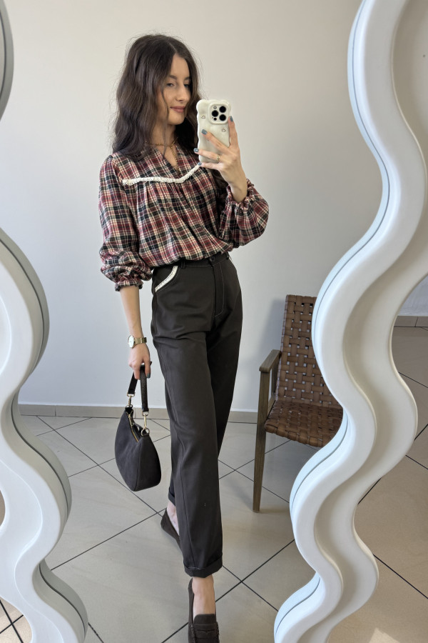 Spodnie mom fit czekoladowe bawełna i wiskoza COSETTE 4