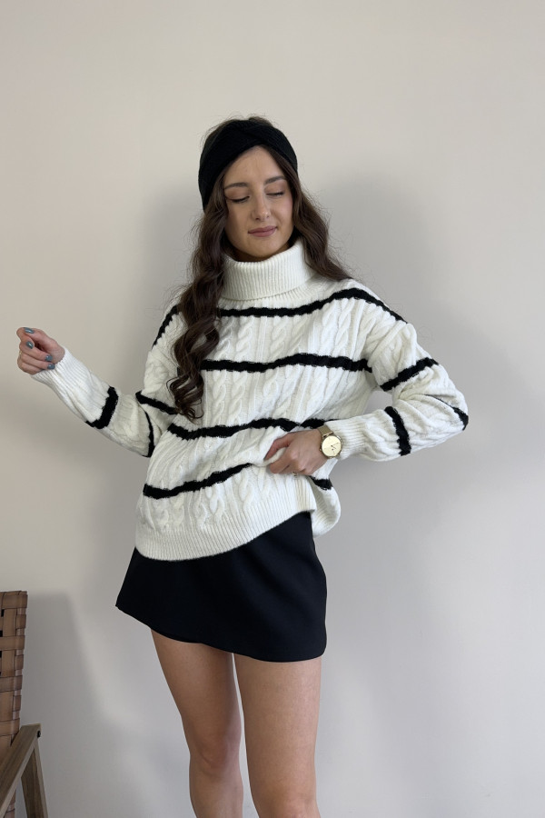 Golf/sweter śmietankowy w czarne paski 50% wełna IVY 2