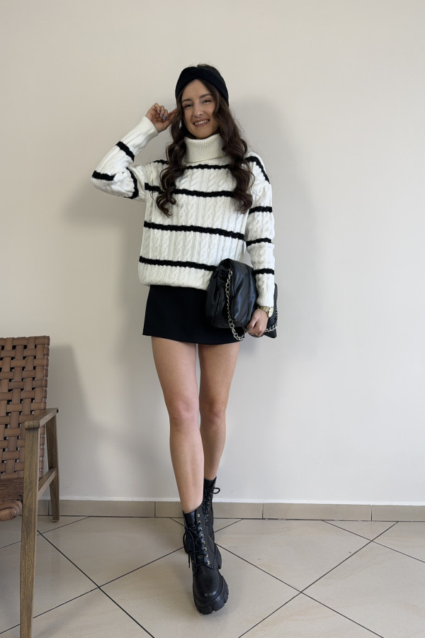 Golf/sweter śmietankowy w czarne paski 50% wełna IVY 3