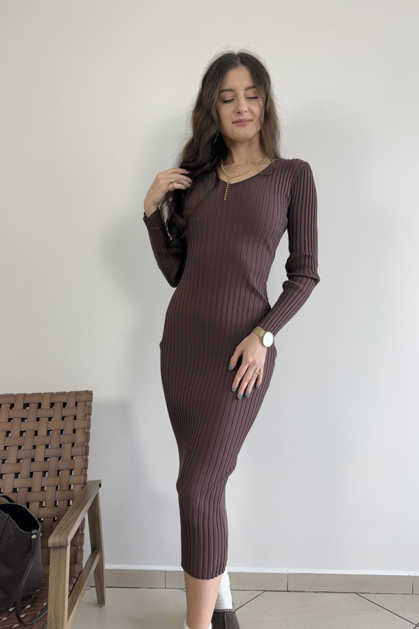 Sukienka prążkowana midi czekoladowa MILENA